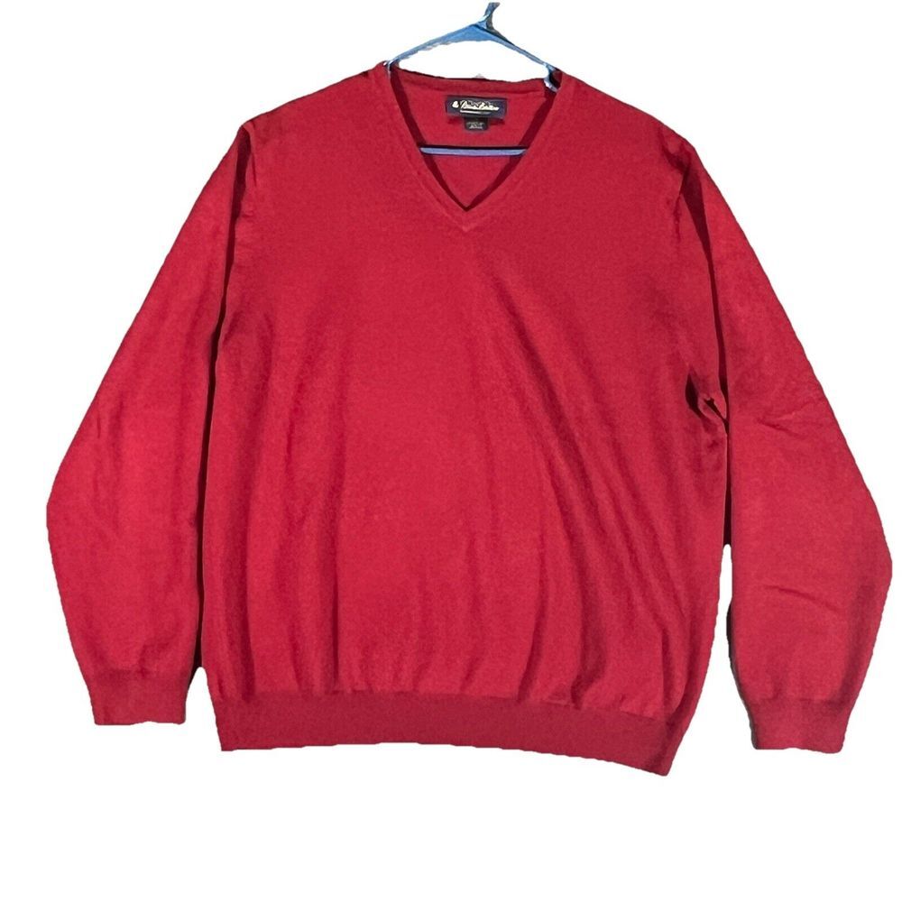 Brooks Brothers Sweater Mens Large Merino Wool Blend V-Neck Maroon‎